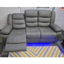 Madrid Leather Electric Recliner Sofa With Cupholders - Leather Sofa - 3+2 Seater - USB Charging Ports - LED Lights (Grey, 3 Seater)