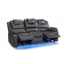 Oxford Leather Electric Recliner Sofa with Cupholders – 3+2 Seater – Leather Sofa – USB Charging Ports – LED Lights (3 Seater, Grey)