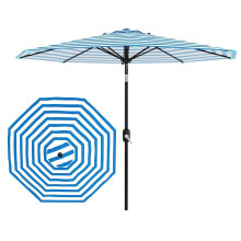Tuinparasol, rond 270 cm, blauw en wit, windbestendig met kantelmechanisme en handwiel, voor tuin en terras