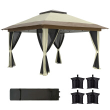 Outsunny carpa plegable pop-up 3,6x3,6 m con 4 paredes laterales de malla gris