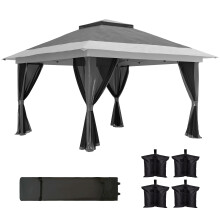 Outsunny carpa plegable pop-up gris, 356x356x280 cm, con 4 paredes laterales de malla y patas ajustables