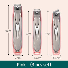 Nagelknipser mit Anti-Spritz-Funktion, Edelstahl, abnehmbares Design, Maniküre-Werkzeug in Rosa, 3er-Set
