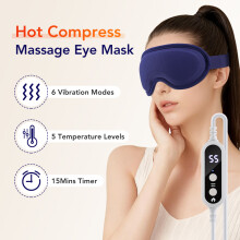 Elektrische 3D Augenmaske, Massagegerät mit 5 Heizstufen und 6 Vibrationsmodi, Dunkelblau