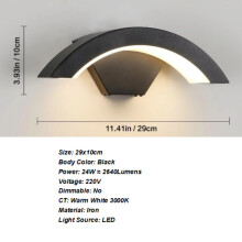 Aplique de pared LED exterior, 24W, blanco cálido 3000K, aluminio, impermeable, para jardín y terraza