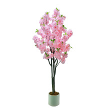 Kunstmatige kersenboom, 150 cm, roze bloemen, met stabiele plantenbak voor interieurdecoratie