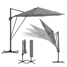 WOLTU tuicparasol, donkergrijs, 3 m rond, kantelbaar en draaibaar met maniviel voor tuin en terras
