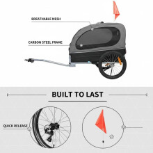 Hondenfietsaanhanger, 40 kg capaciteit, opvouwbaar, staal en Oxford stof, zwart en grijs
