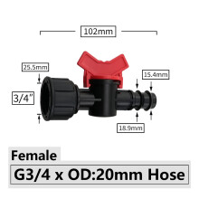 Schlauchanschluss mit Widerhaken, Mini-Ventil-Gewinde für Tropfbewässerungssysteme, mit 1/2 und 3/4 Zoll Gartenhahn-Anschlüssen
