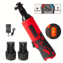 Elektrische ratelmofa draadloos, 60 Nm, 3/8 inch, rechtshoekig, voor auto reparatie, met 2 accu's