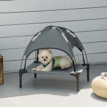 PawHut cama elevada para mascotas con toldo extraíble, gris y marrón, 61x46x62 cm