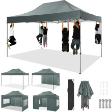 COBIZI pabellón plegable gris, 3x4,5 m, impermeable, estructura de acero, altura ajustable