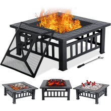 Mesa para fogones de exterior, acero, 32x32 pulgadas, con tapa de malla y póker