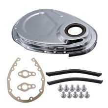 Chrome SB Timing Chain Cover Kit for Chevy SBC 327 350 383 400, Fits Double Roller Timing Set