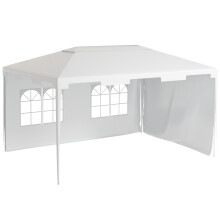 Outsunny carpa de jardín 4x3 m, blanco, estructura de metal, cubierta impermeable con protección UV y 2 paneles laterales