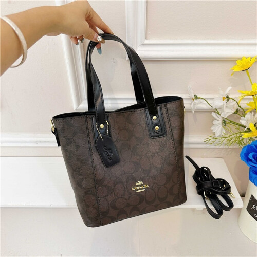 (Dark brown) Classic Printed Tote Simple Open Tote Bag