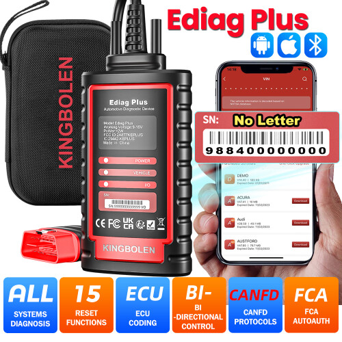 KINGBOLEN Ediag Plus, OBD2 diagnose scanner, bidirectioneel, ECU codering, 15+ resetfuncties voor auto