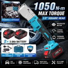 Elektrische ratelband, 1/2 inch, 1050Nm, borstelloos, voor auto-onderhoud met 2 accu's