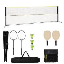 Sportset van 2-in-1, verstelbaar net van 5,1 meter, 2 badminton rackets, 2 pickleball rackets, 3 shuttles, draagbaar