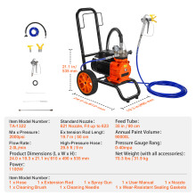 SucceBuy pulverizador de pintura sin aire con carrito, 1100W, 1800psi, para paredes y techos