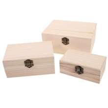 Wooden Storage Box - Plain Wood Hinged Box for Jewelry and Sundries Organization