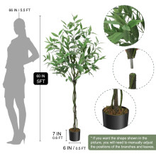 Künstlicher Eukalyptusbaum, 5FT Höhe, mit schwarzem Topf und Zementsockel, für Innen und Außenbereich