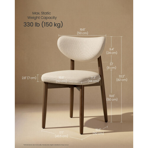 VASAGLE VASAGLE Set of 2 Fabric Dining Chairs, Solid Wood Legs 1