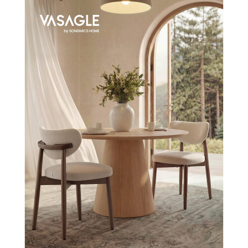 VASAGLE VASAGLE Set of 4 Fabric Dining Chairs Bundle, Solid Wood Legs, Beige 1