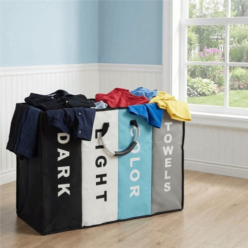 Large Capacity 4-Section Laundry Hamper,Foldable Oxford Fabric Sorting Basket with Handles for Laundry, Toys 2