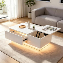 Led Lift Top Coffee Table With 2 Drawers White