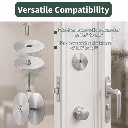 2-Piece Door Hole Cover Plate Kit for Enhanced Home Security & Privacy. Silver 2