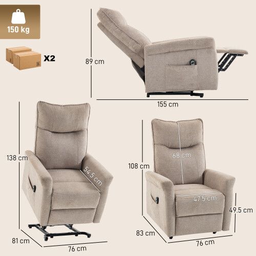 Homcom HOMCOM Power Lift Chair for Elderly, Chenille, Pocket Spring, Light Brown 2