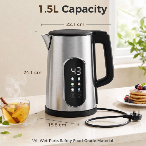 Homcom HOMCOM 3000W 1.5L Fast Boil Electric Kettle with LED Touch Control, Silver 2