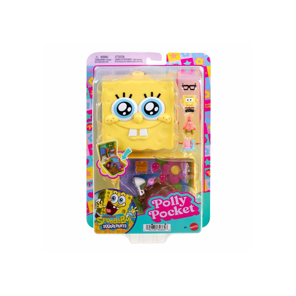 ​Polly Pocket x SpongeBob Partnership Compact | Micro SpongeBob & Patrick Dolls, Portable Playset, 7 Accessories Including Pet Gary, JKC84 - Image 3