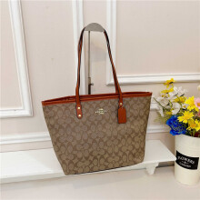 (Khaki old flower spelled red and brown) Classic old flower tote bag, open commuter shoulder bag