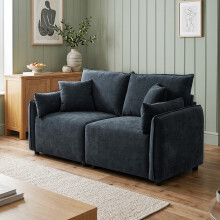 Modern 2-Seater Deep Blue Chenille Sofa with 4 Decor Cushions