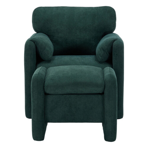Modern Green Chenille Accent Armchair with Matching Footstool 2