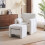 Modern White Chenille Accent Armchair with Matching Footstool 1