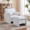 Modern White Chenille Accent Armchair with Matching Footstool 2
