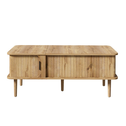 Natural Coffee Table - Vertical Grooves & Lift-Top 2