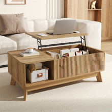 Lift-Top Coffee Table with 3D Wave Design, MDF