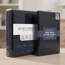 (Double (200x200cm) Duvet Set, Black) Oxford Soft & Cosy Quilt Set with Free 40cm Fitted Sheet | Limited Time Winter Sale Offer