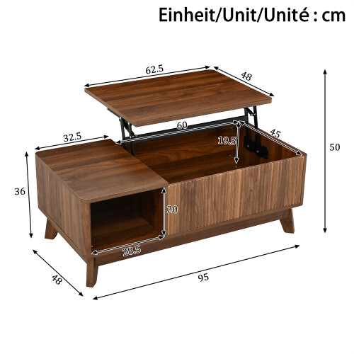 Lift-Top Coffee Table with Open Side Compartment 1