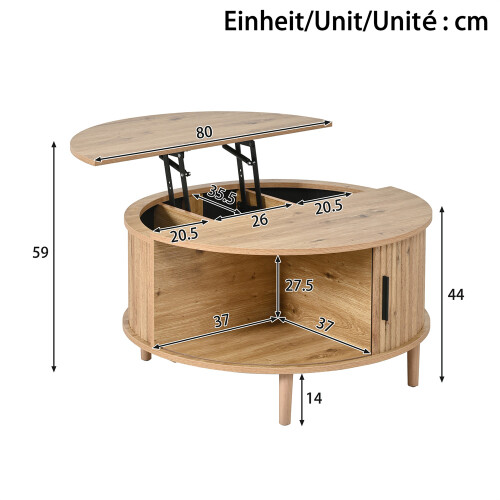 Round Lift-Top Coffee Table with Sliding Door, MDF 1