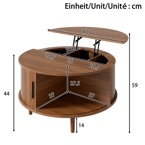 Round Lift-Top Coffee Table with Sliding Door, MDF 1