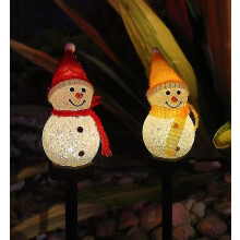 LED-tuinverlichting op zonne-energie, kerstsneeuwpop-tuinpaaldecoratie voor huis, tuin en gazon met kerstthema.