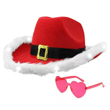 Santa Hat Eyeglasses for Christmas Cowboy Hat Women Men LED Light Up Western Cowboy Hats New Year Party Props Accessory