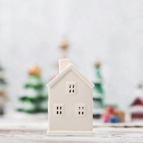 Christmas Statues Ceramic Lighting House for Decor 2Pcs Grey 1