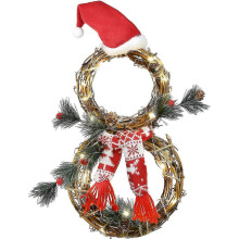 Kerstkrans geschikt voor de voordeur, feestelijke krans met sneeuwpop en kerstverlichting.