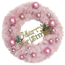 Roze decoratieve kerstkrans met lichtjes (1 stuk)