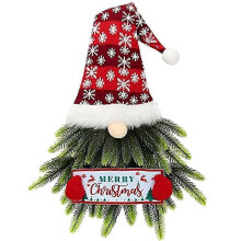 Kerstkrans voor de voordeur, verlichte kerstkabouter-deurkrans, kunstmatige kerstman-hangdecoratie voor de deur
